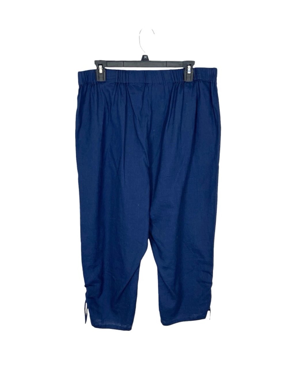 Habitat women’s navy blue linen cotton blend crop cinch hem pants size large nwt - Picture 2 of 9